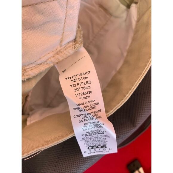 ASOS Design Mens Khaki Stretchable Chino Pants Size 32x30 NWT - Picture 7 of 8